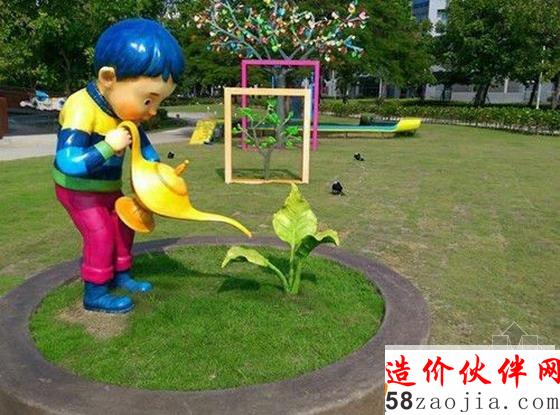 小男孩拿著神燈般的水壺灌溉著希望的幼苗