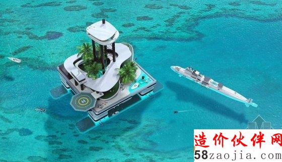 豪華移動島嶼自帶港口和花園