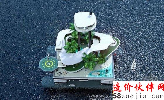 豪華移動島嶼自帶港口和花園