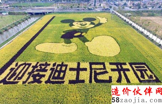 上,F(xiàn)巨幅“米老鼠”稻田畫迎接迪士尼